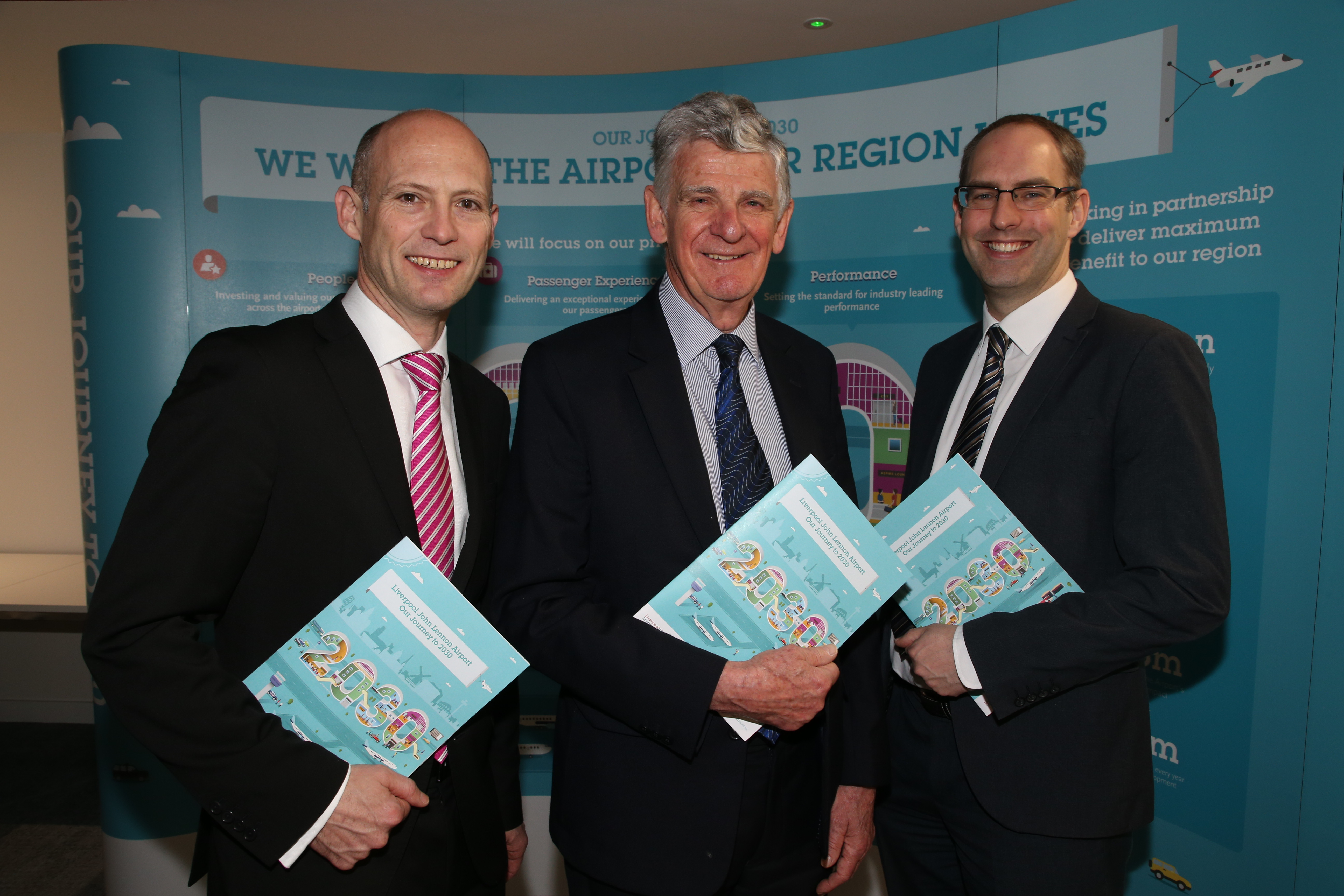 (L to R) LJLA’s Strategy Director Mark Povall, Chairman Robert Hough and CEO John Irving at the launch of the Airport’s Strategic Vision to 2030
